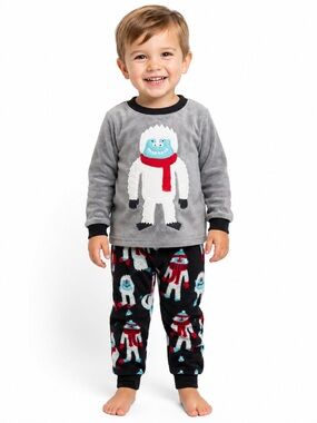 Carter's Grey and Black Yeti Fleece Pajama Set with Red Scarf Accents